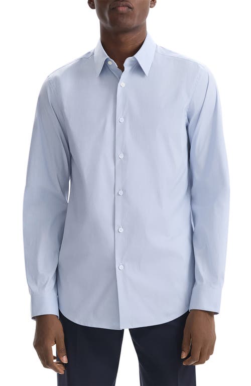 Shop Theory Sylvain Micropattern Stretch Cotton Blend Button-up Shirt In Olympic/white