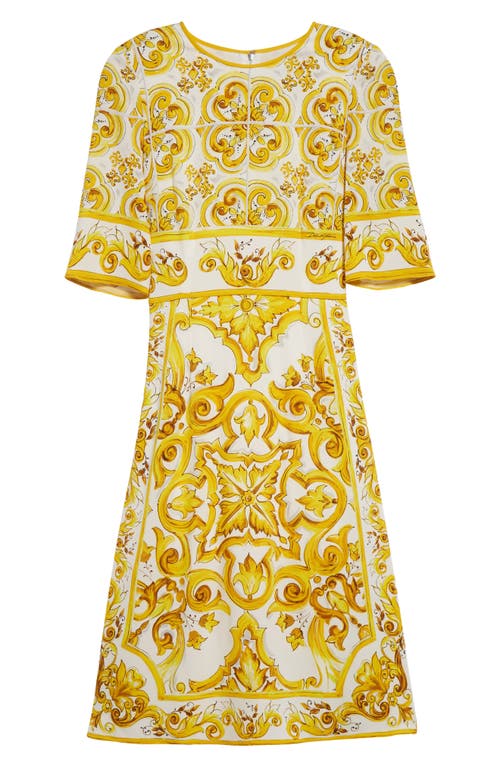 Shop Dolce & Gabbana Dolce&gabbana Majolica Stretch Silk Charmeuse Dress In Mix Maiolica Giallo