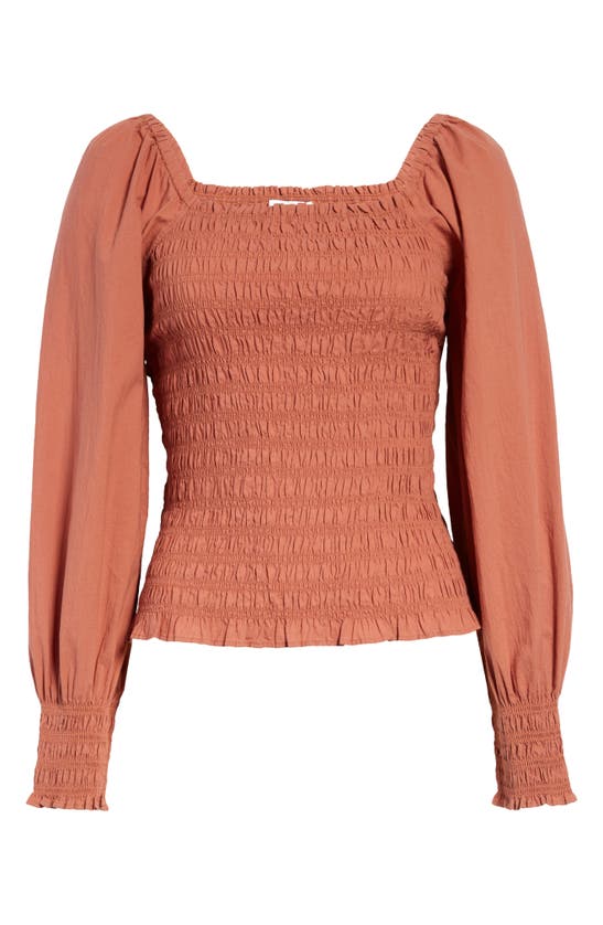 Madewell Lucie Bubble Sleeve Smocked Top In Warm Umber