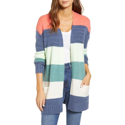Petite Caslon Open Front Pocket Cardigan, Coral