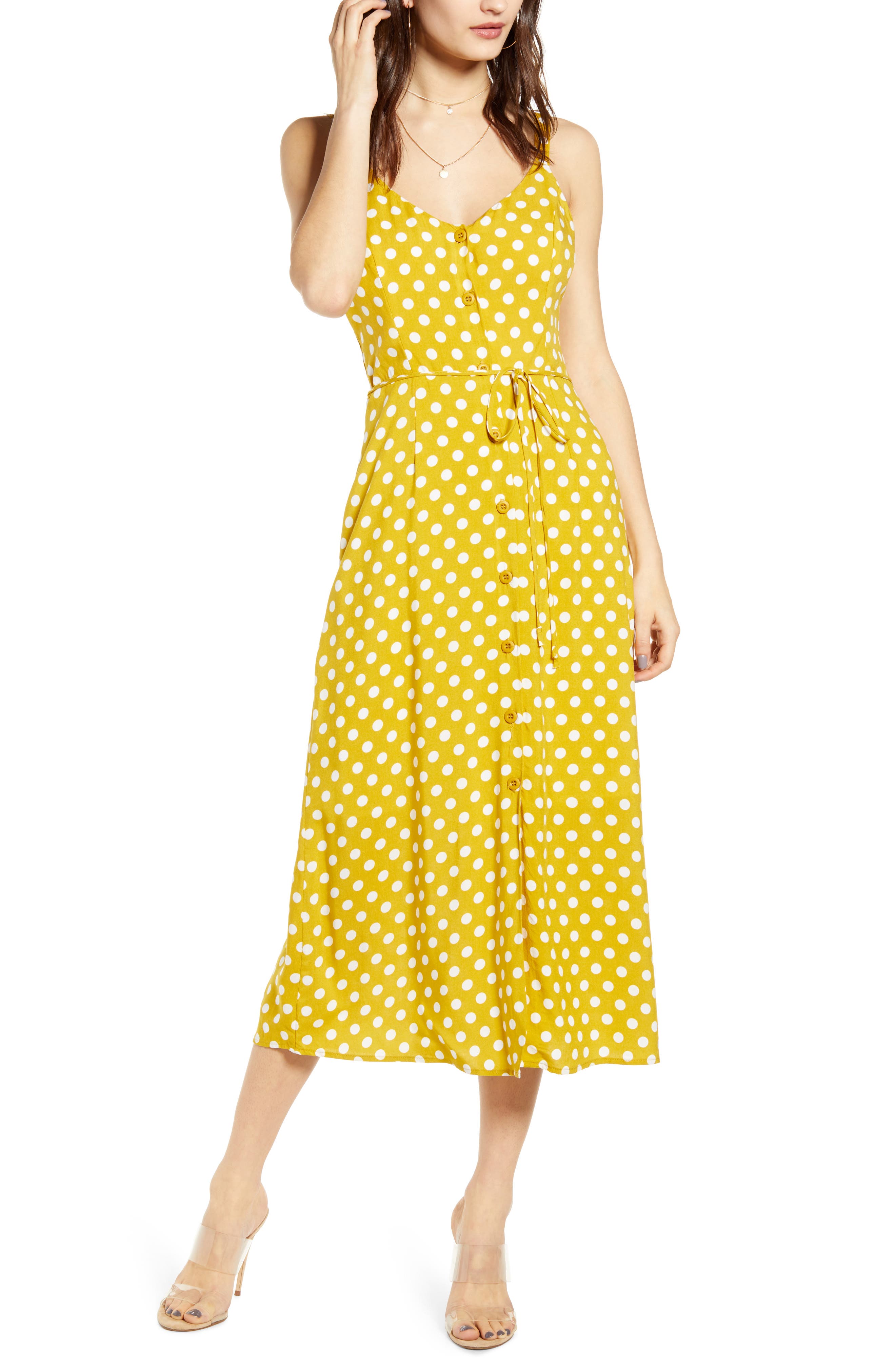 All In Favor Button Front Midi Sundress, Yellow