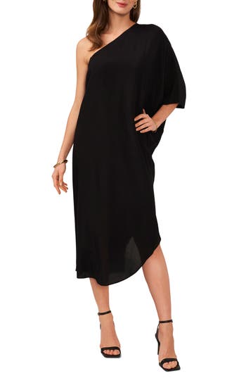 Vince Camuto One-shoulder Asymmetric Caftan Dress In Rich Black