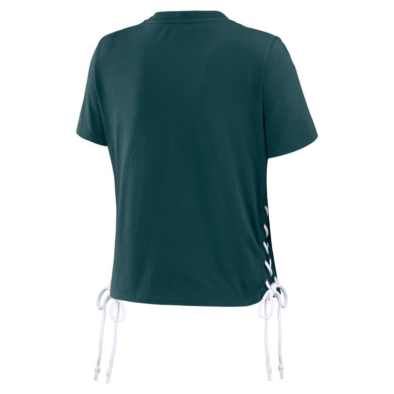 Shop Wear By Erin Andrews Midnight Green Philadelphia Eagles Lace Up Side Modest Cropped T-shirt