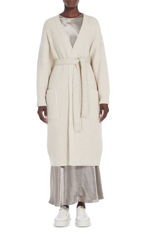 Max Mara Leisure Emblema Wool Blend Longline Belted Duster Cardigan In Beige