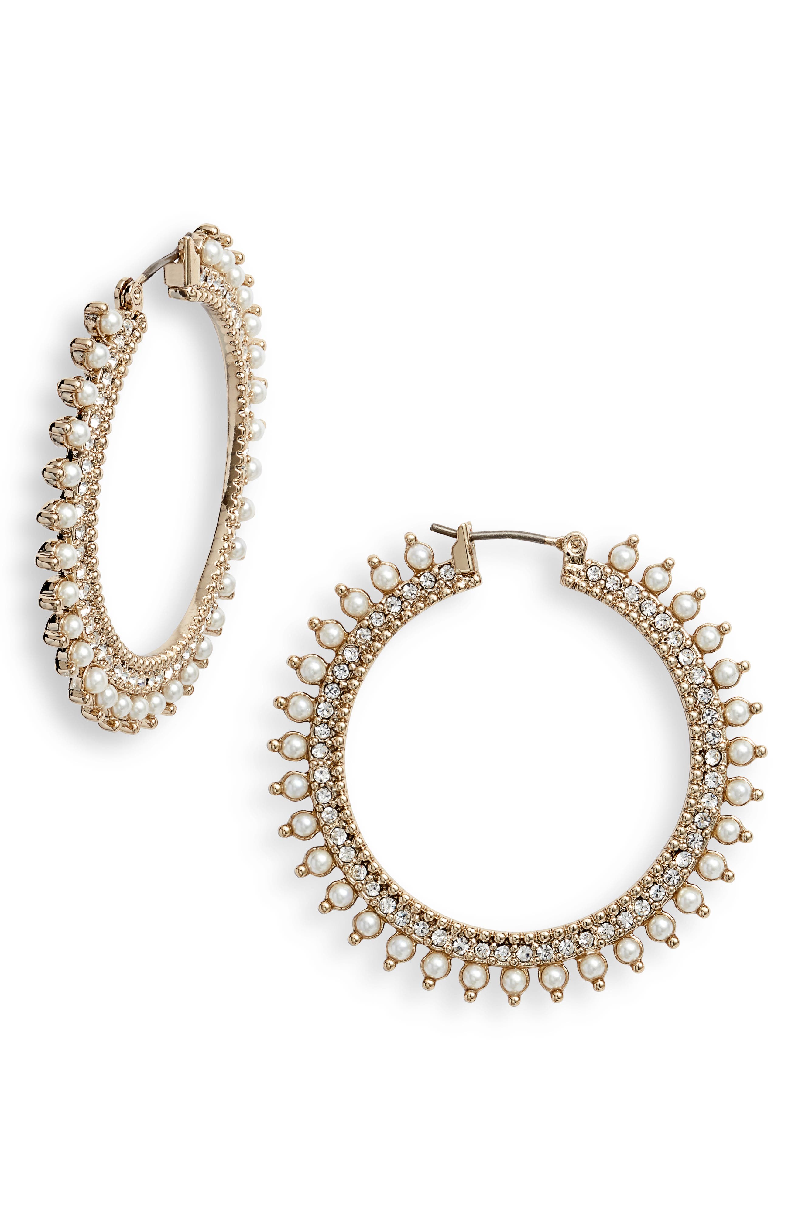 Marchesa Crystal & Imitation Pearl Hoop Earrings Nordstrom