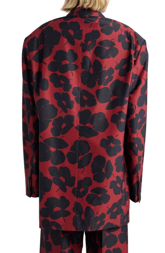 Shop Dries Van Noten Floral Print Oversize Double Breasted Blazer In Red 352