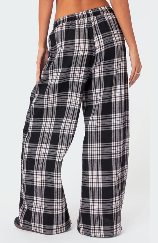 Edikted Lounge Around Plaid Wide Leg Pants In Black-and-white