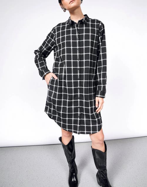 Shop Wildfang The Essential Plaid Long Sleeve Shirt Dress In Black/white