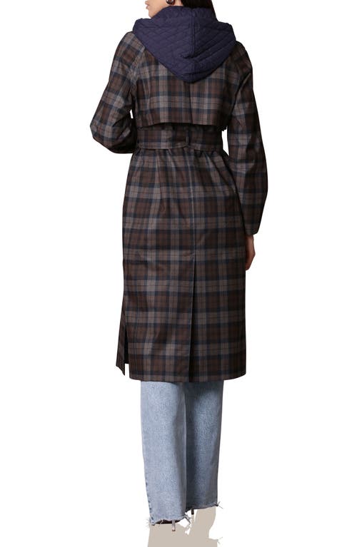 Avec Les Filles Plaid Rain Coat In Brown Plaid