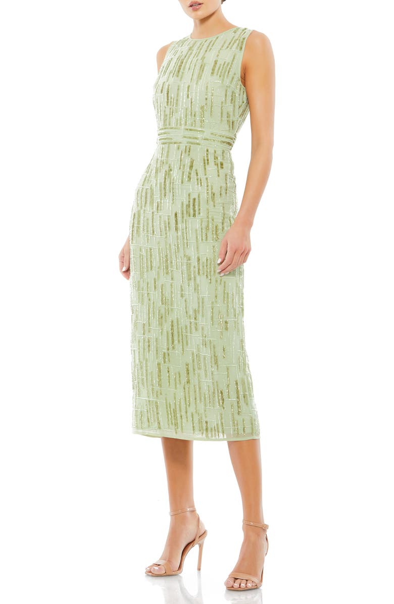 MAC DUGGAL Sequin Mesh Sheath Dress, Main, color, SAGE