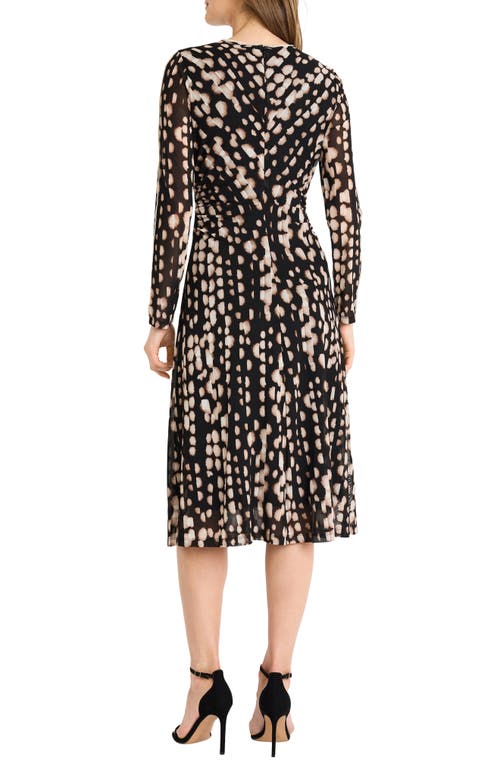 Shop Maggy London Print Long Sleeve A-line Dress In Black/quartz