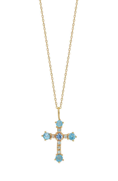 Bony Levy 14K Gold Sky Blue Topaz Cross Pendant Necklace in 14K Yellow Gold at Nordstrom, Size 18