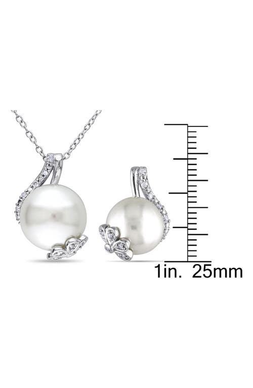 Shop Delmar Cultured Freshwater Pearl Pendant Necklace & Stud Earrings Set In Silver/pearl