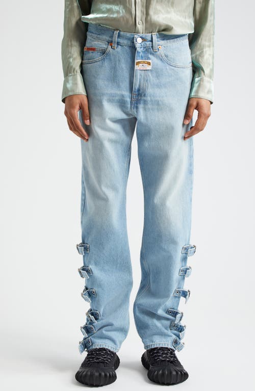 Martine Rose Buckle Tab Straight Leg Jeans Bleached Wash at Nordstrom,