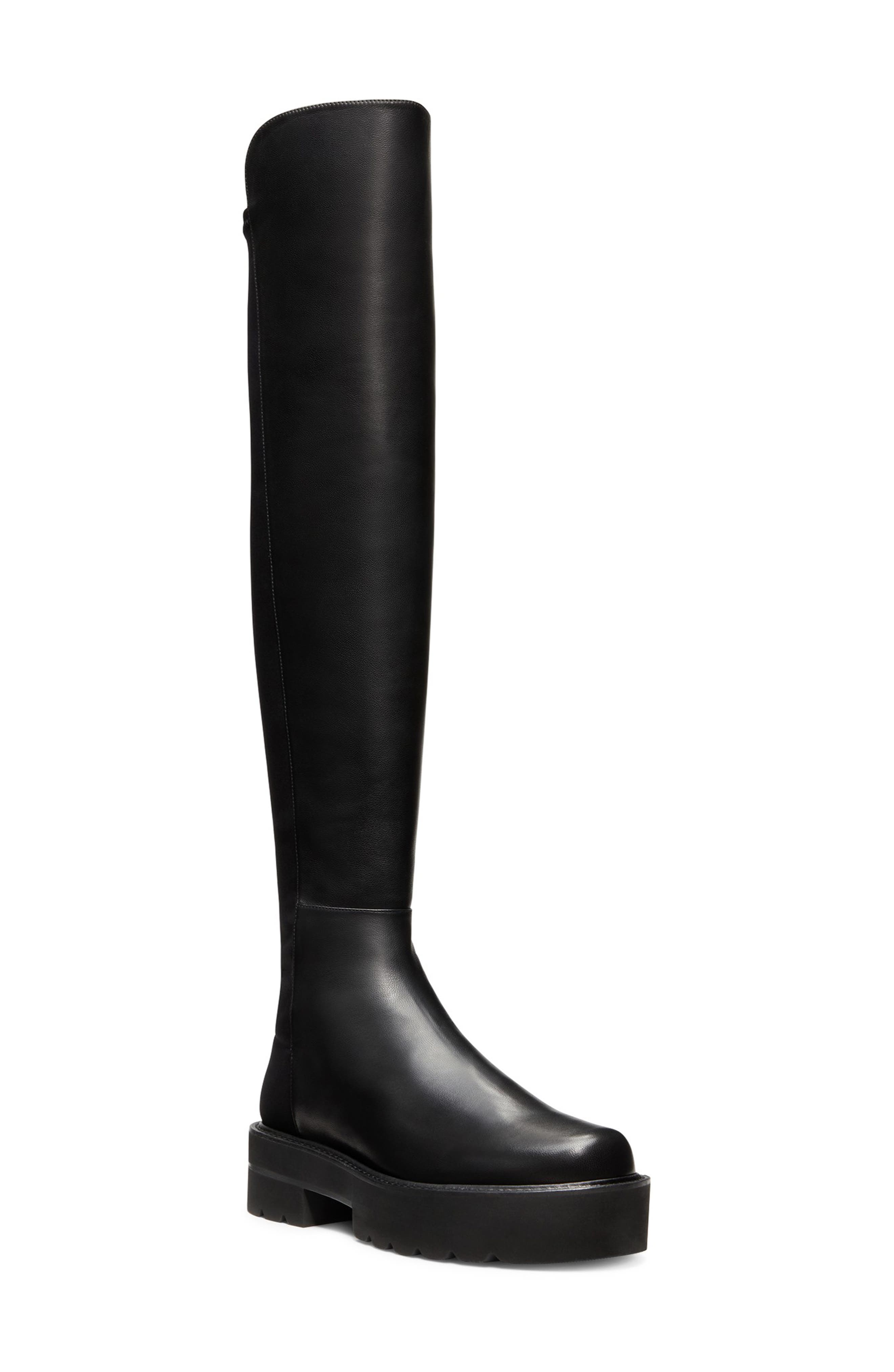 kin thea leather cleated long boots black