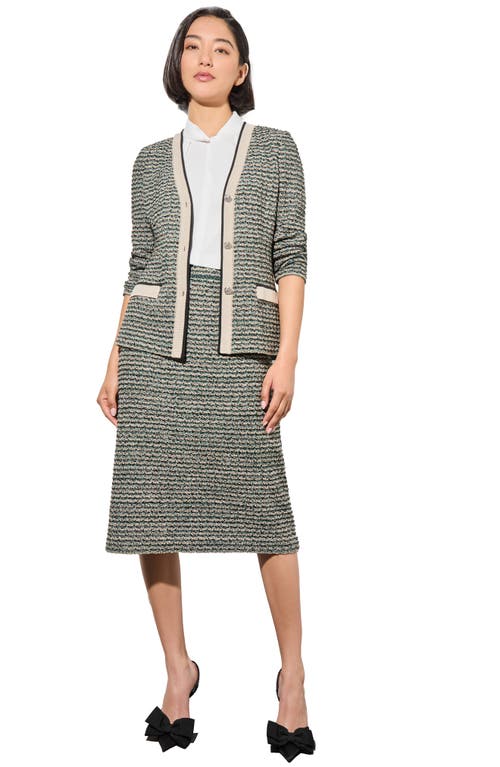 Shop Ming Wang Contrast Trim Tweed Jacket In Green Tweed