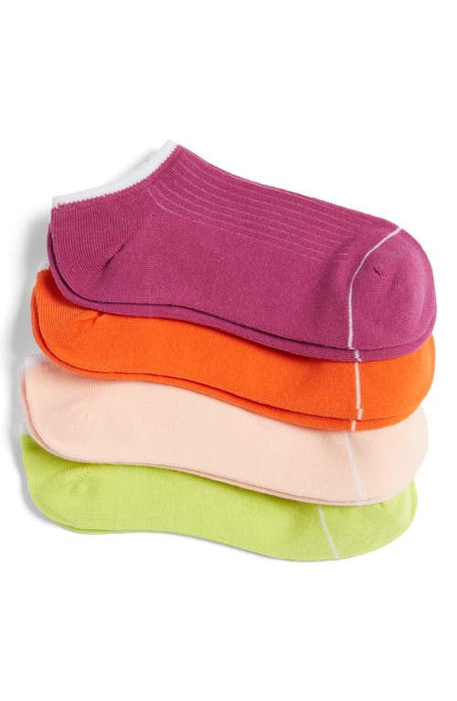 BP. Assorted 4-Pack Organic Cotton Blend Ankle Socks in Pink Rosebud Green Multi