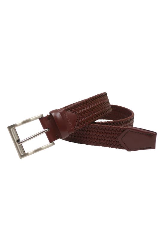 Shop Boconi 35mm Stretch Leather Braid Belt In Cognac