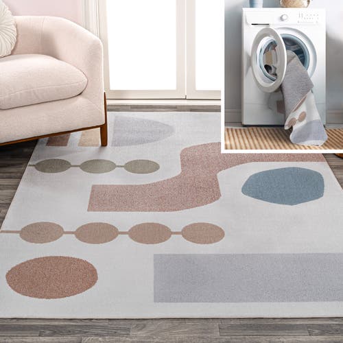 Shop Jonathan Y Riley Abstract Coastal Contemporary Machine-washable Area Rug In Cream/multi