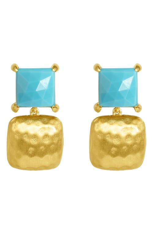 Nomad Double Square Turquoise Drop Earrings in Turquoise Sky/Gold