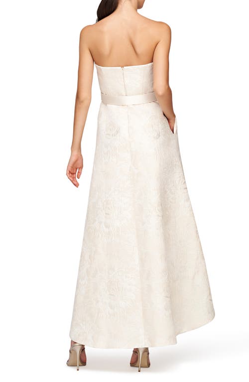 Shop Kay Unger Bella Floral Jacquard Belted High-low Gown In Ivory