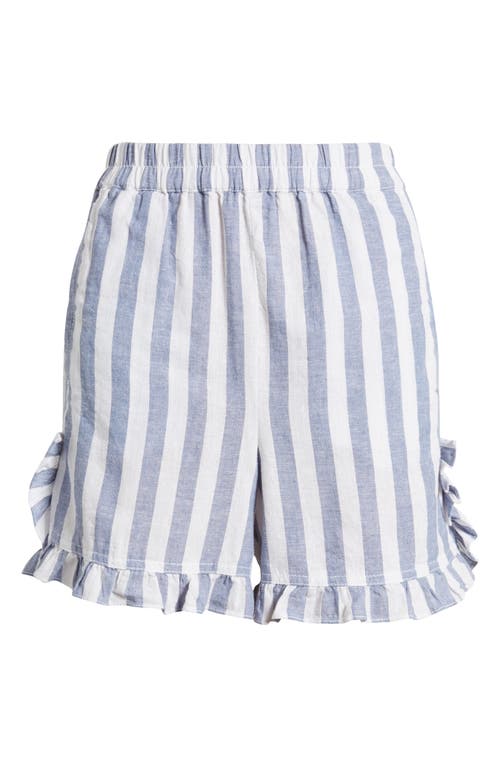 Shop Beachlunchlounge Leia Stripe Ruffle Hem Linen & Cotton Shorts In Swimming Pool