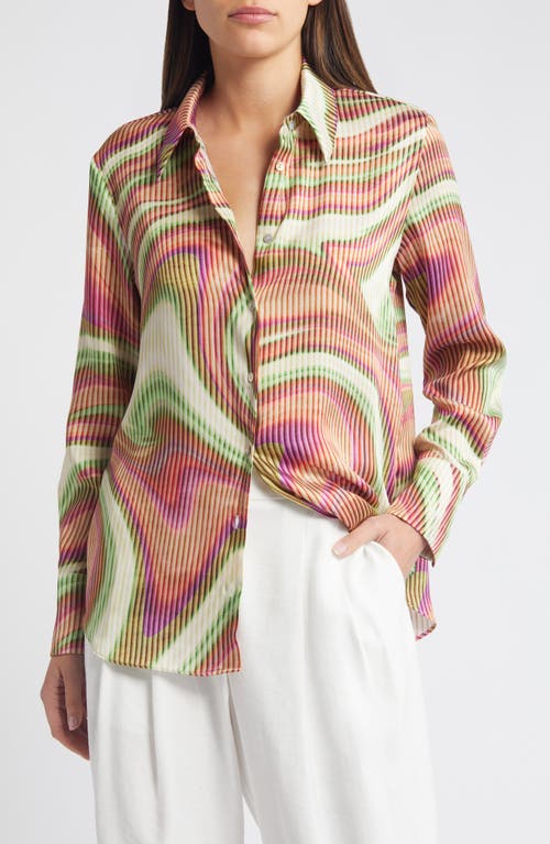 MANGO Dalias Rainbow Stripe Button-Up Shirt Light Beige at Nordstrom,