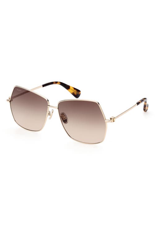 Max Mara 61mm Geometric Sunglasses In Shiny Gold Brown Tortiose