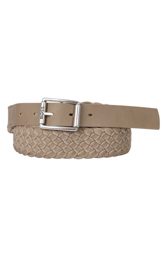 Shop Hugo Boss Jowen Braided Elastic Belt In Medium Beige