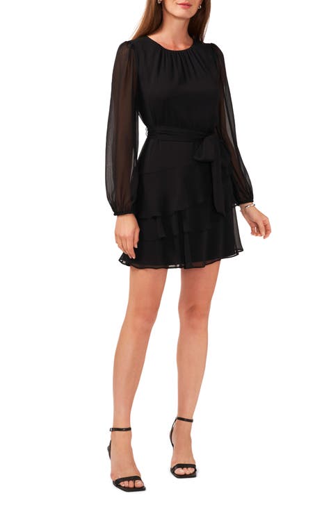 Lisa Maree Lacy Feather Trim Mini Dress in Black M / Black