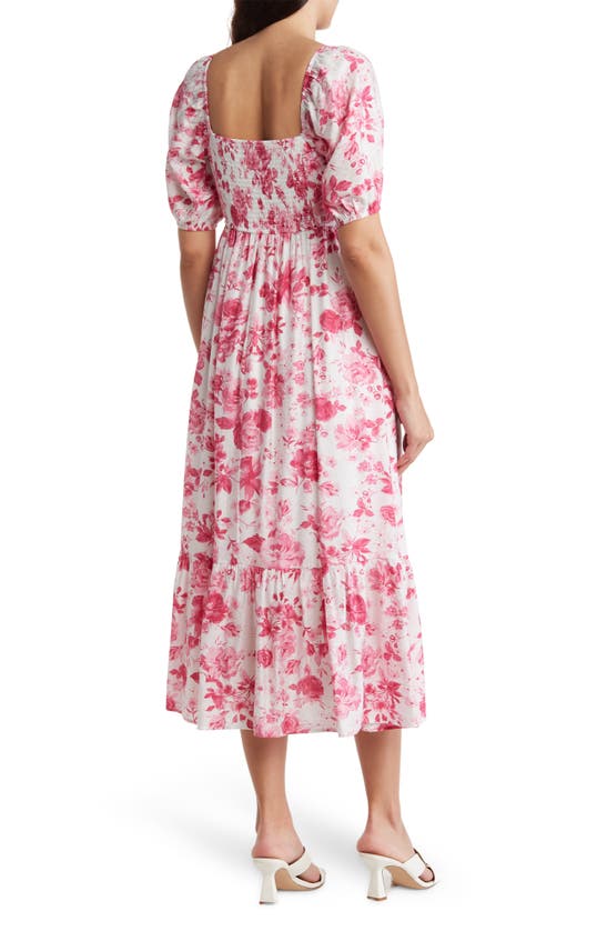 Shop August Sky Floral Print Pleated Midi Dress In Pink Multi