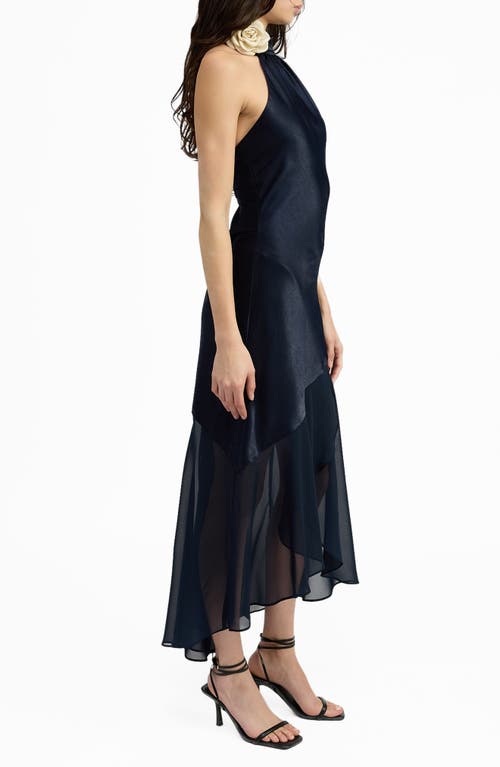 Shop En Saison Hudson Satin High-low Midi Dress In Navy