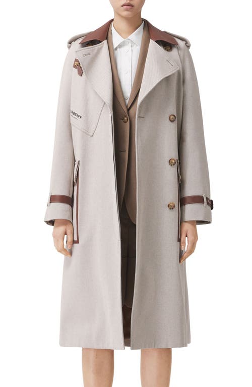 Dockray Leather Trim Cotton Canvas Trench Coat in Soft Fawn Melange