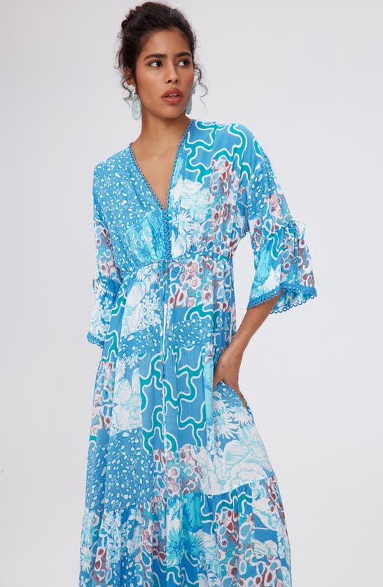 Shop Dvf Boris Mixed Print Tiered Maxi Dress In Soltice Flags Blue