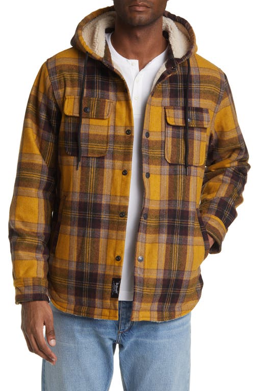 Plaid Wool Blend Snap-Up Hooded Shirt Jacket in Mustard