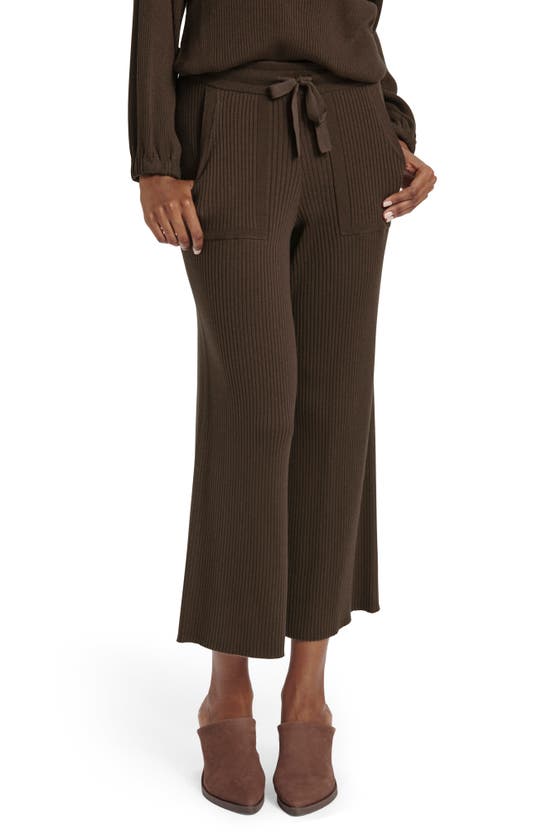 Splendid Georgie Rib Wide Leg Crop Pants In Chocolate