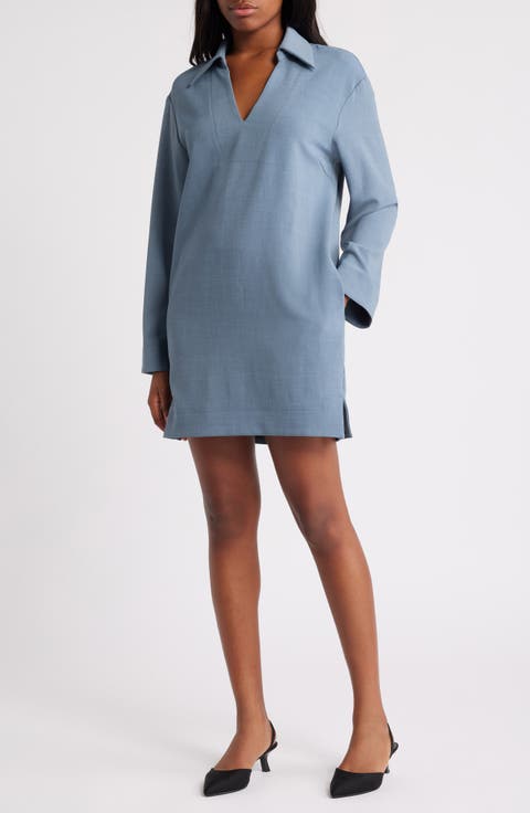 Collar Long Sleeve Shift Dress