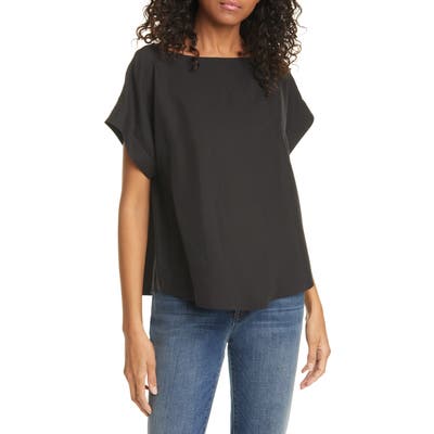 Eileen Fisher Boat Neck Cap Sleeve Top, Black