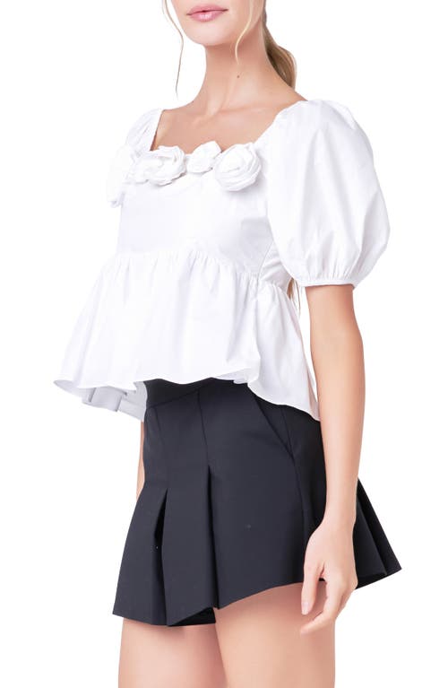 Shop English Factory Corsage Detail Cotton Poplin Top In White