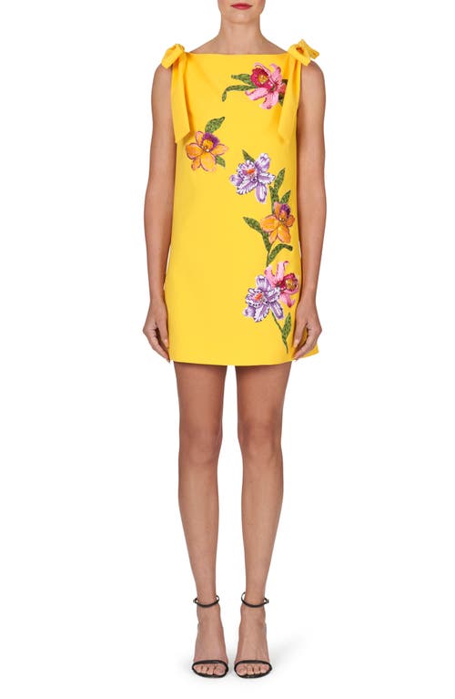 Carolina Herrera Embroidered Floral Bow Detail Shift Minidress Taxi Cab Multi at Nordstrom,