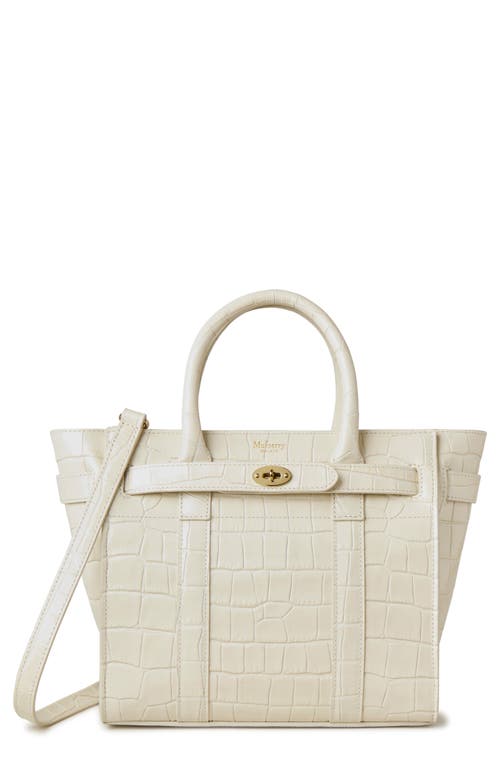 Mulberry Mini Zipped Bayswater Croc Embossed Leather Satchel in Eggshell at Nordstrom