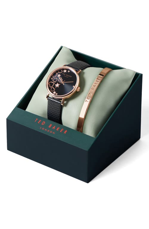 Ted Baker London Phylipa Leather Strap Watch & Bangle Bracelet Set, 34mm In Rose Gold/black/black