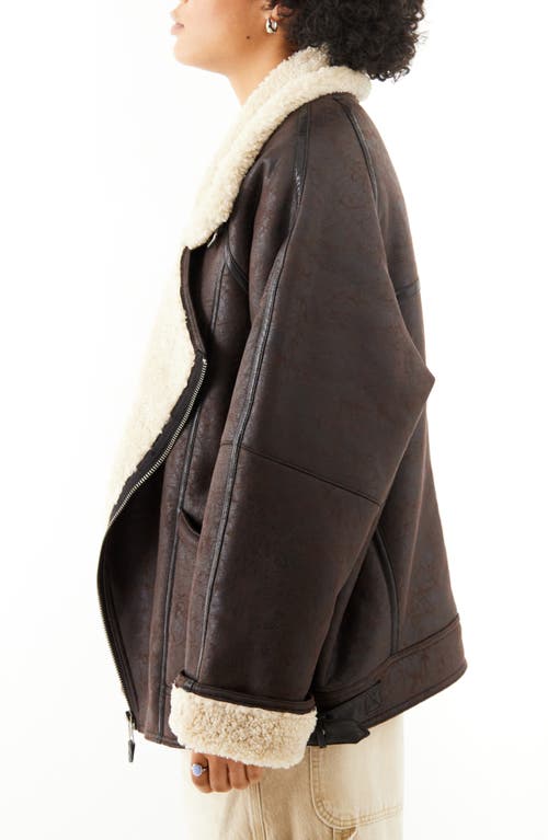 Shop Bdg Urban Outfitters Ella Faux Shearling Lined Faux Leather Aviator Jacket In Chocolate