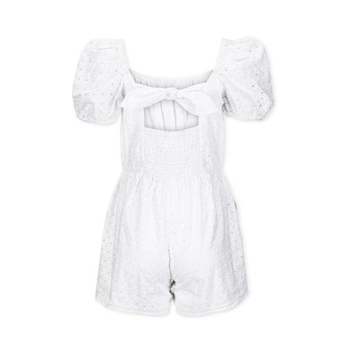 Shop Hope & Henry Organic Puff Sleeve Eyelet Romper In White Circle Grid Eyelet