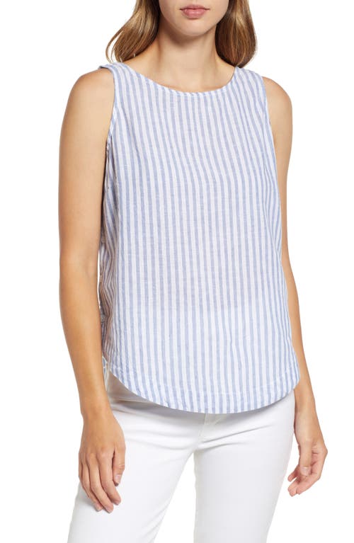 beachlunchlounge Leo Stripe Side Button Linen & Cotton Top in Misty Lines