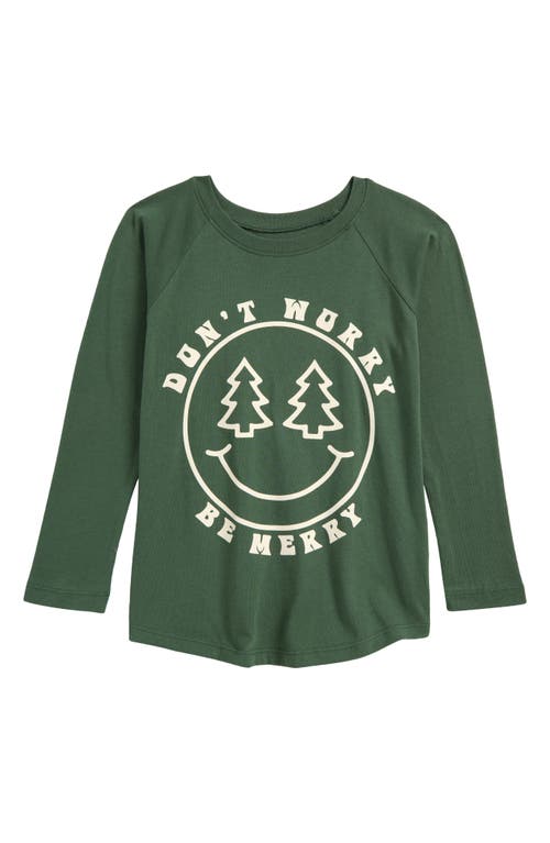 Tiny Whales Kids' Be Merry Raglan Graphic T-Shirt in Forest 