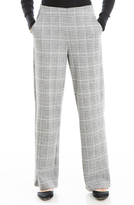 Max Studio Double Knit Wide Leg Pants In Black/ Ivory/ Blue Glen Plaid