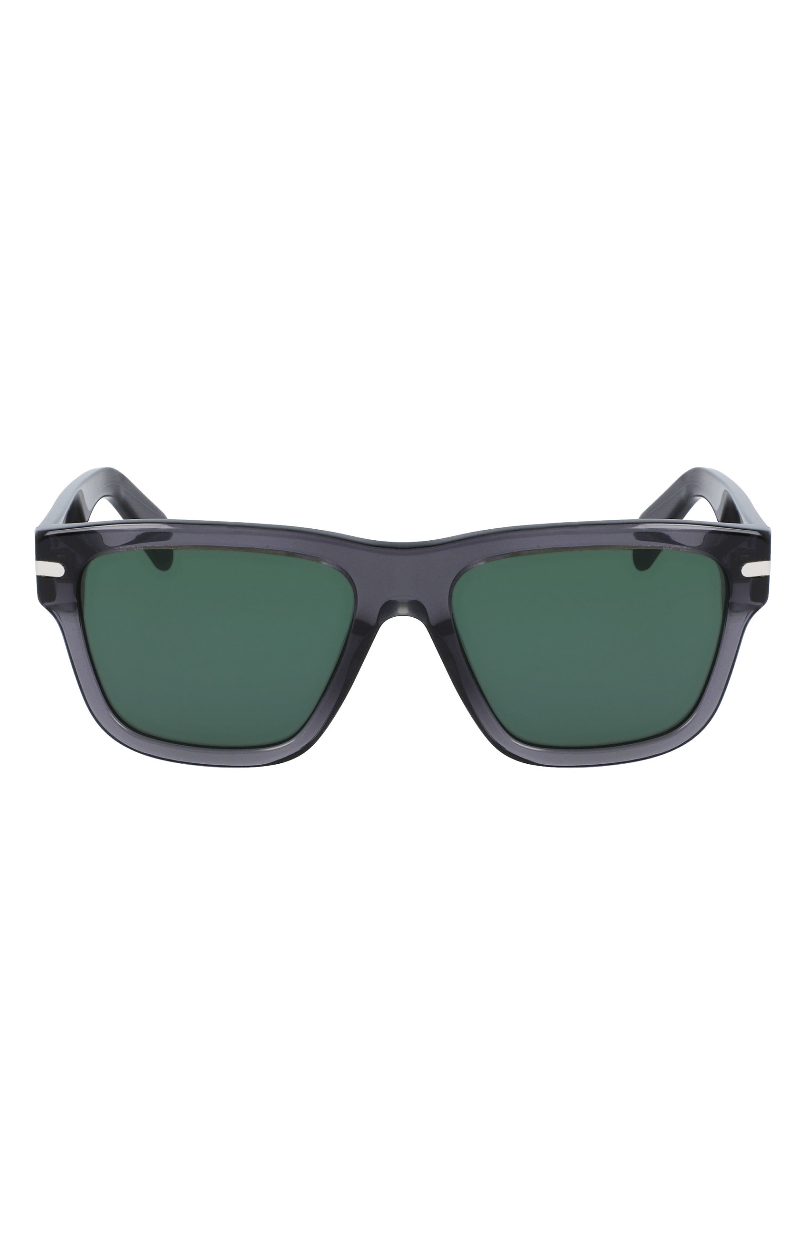Salvatore Ferragamo 56mm Rectangular Sunglasses in Crystal Grey/Green at Nordstrom
