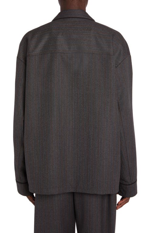 Shop Bottega Veneta Pinstripe Chevron Wool Jacket In 1780 Grey Melange/red