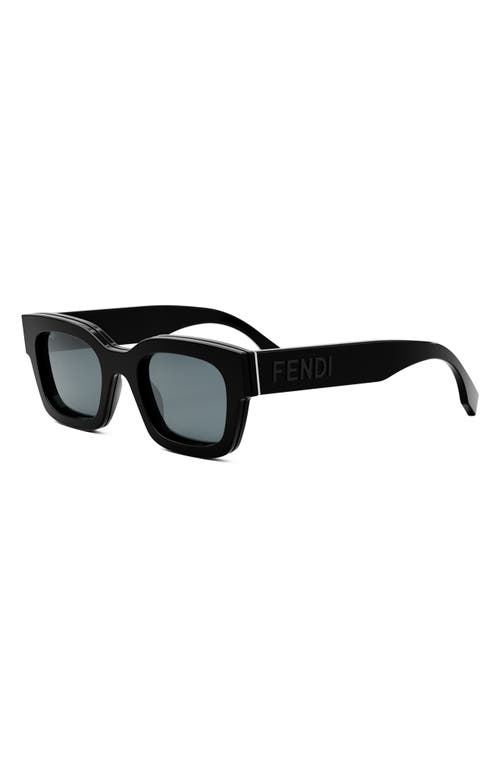 Shop Fendi ' Signature 50mm Rectangular Sunglasses In Shiny Black/blue